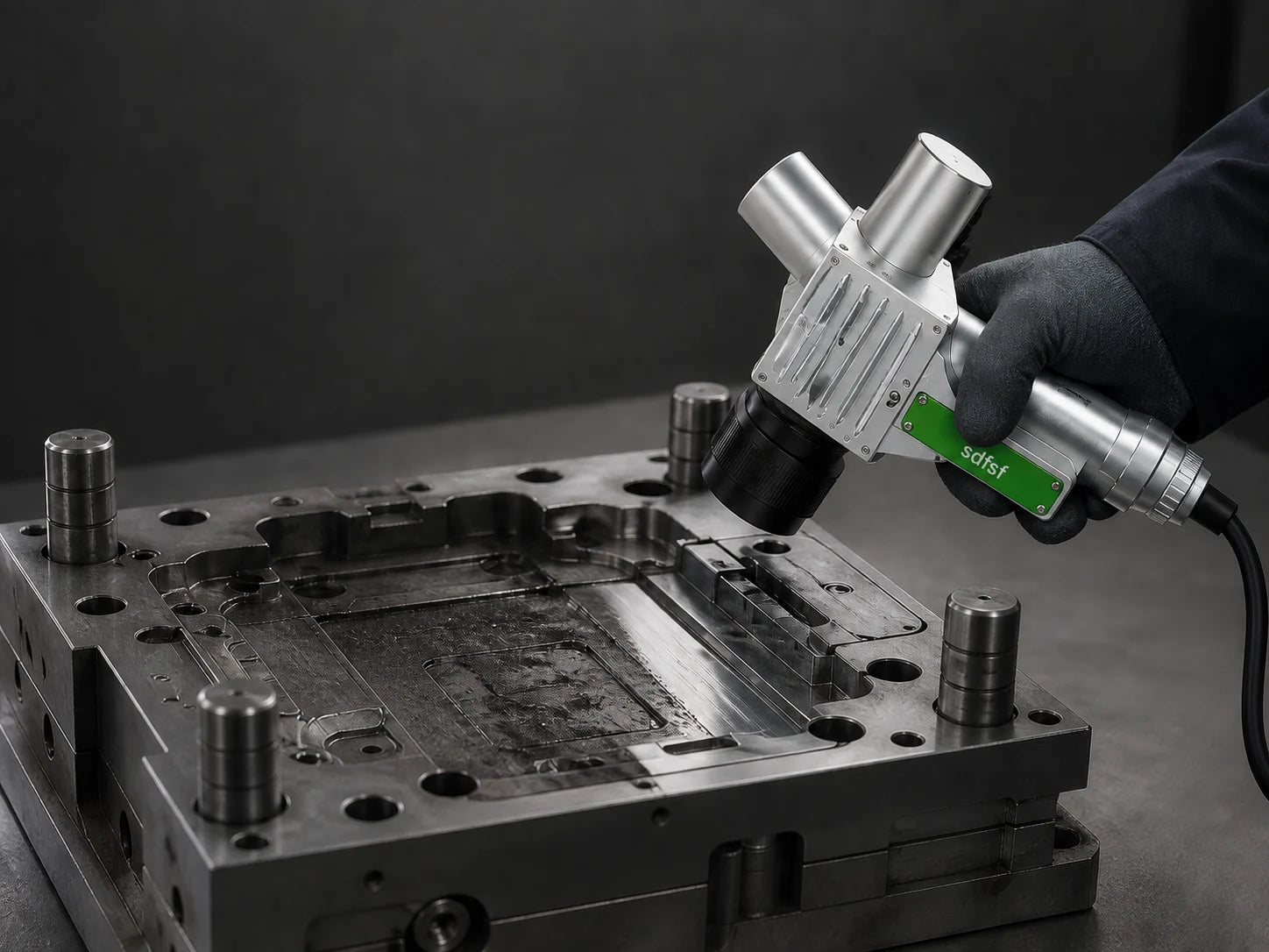 sdfsf Handgerät bei der Bearbeitung einer Metallform